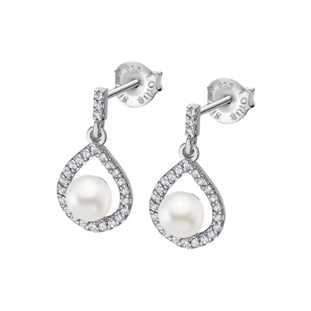 Cercei Pusete din argint cu Cubic Zirconia Incolor, Perla Albă