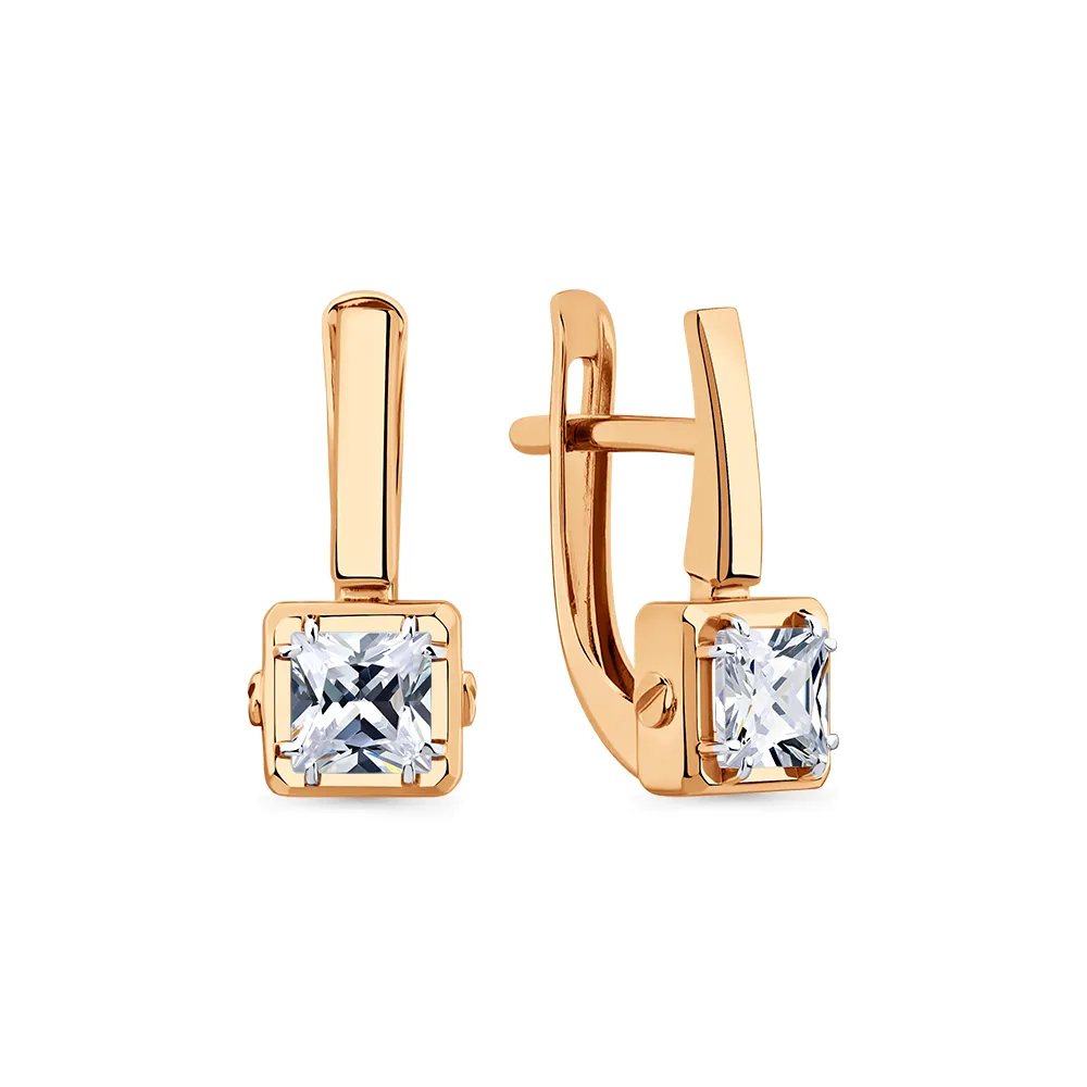 Cercei din aur roșu cu Cubic Zirconia Incolor