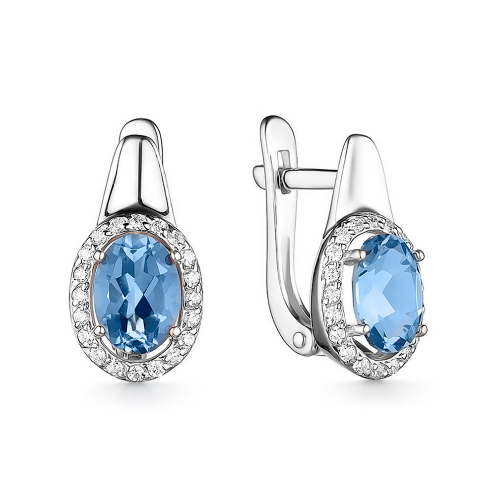 Серьги из белого золота с камнями Фианит, Топаз London