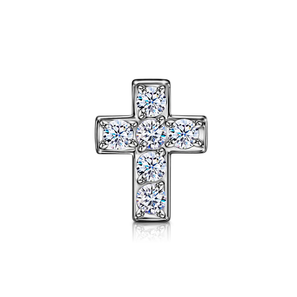 Cruce din aur alb cu pietre Cubic Zirconia Incolor