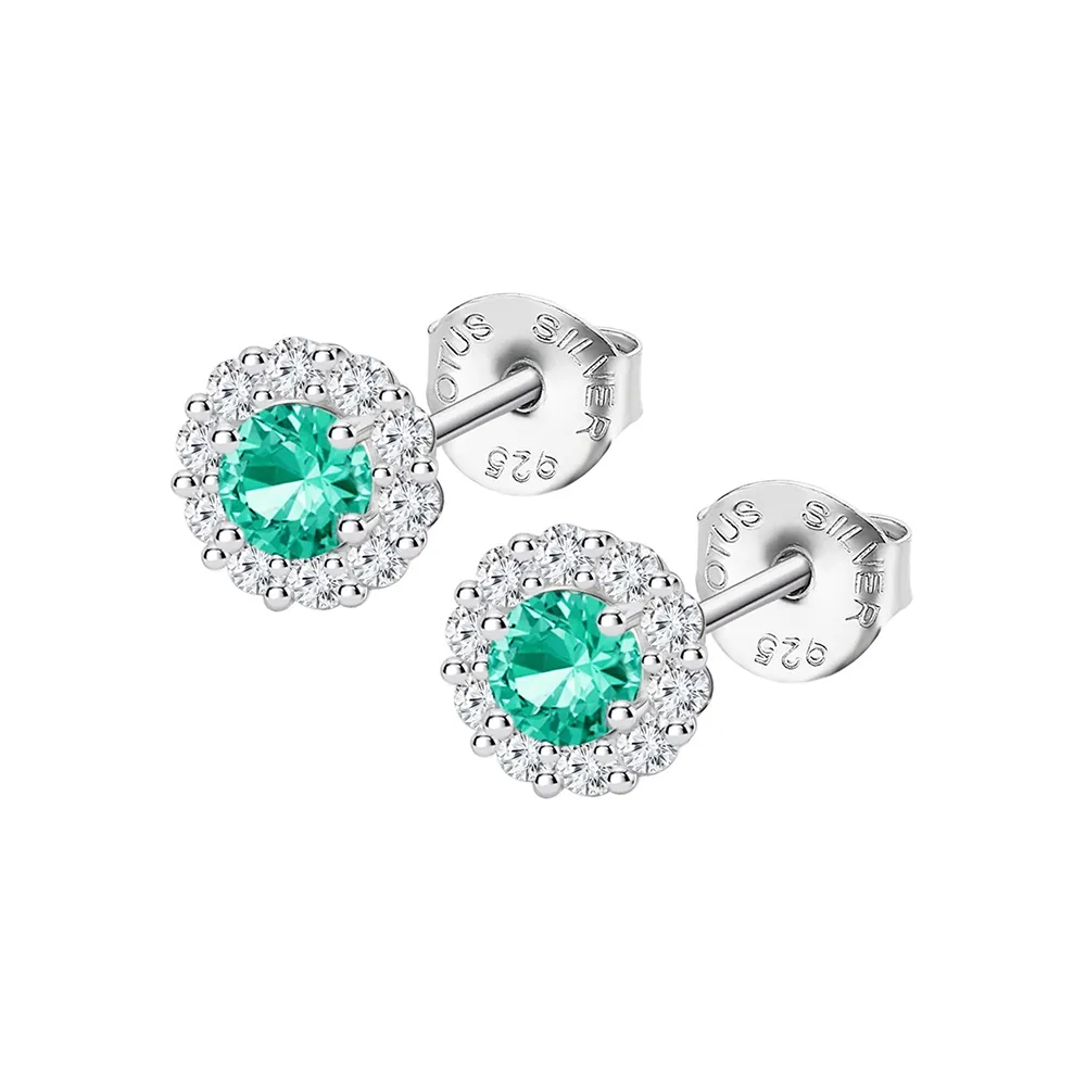 Cercei Pusete din argint cu Cubic Zirconia Incolor, Cubic Zirconia Verde