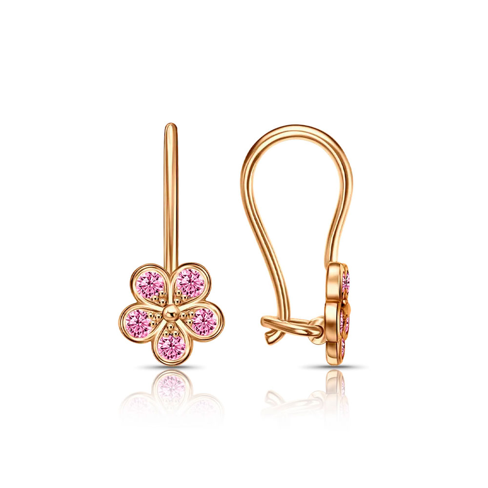 Cercei p-u copii din aur roșu cu pietre Cubic Zirconia Roz