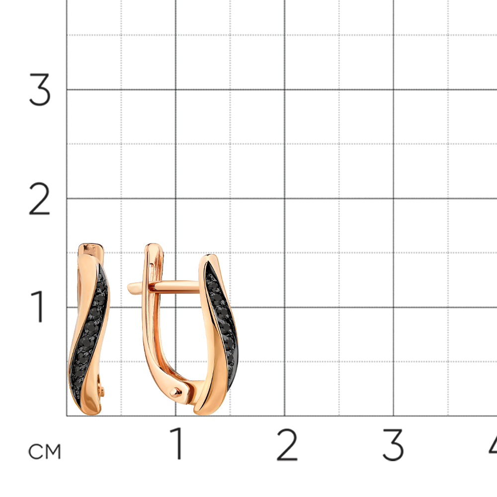 Cercei din aur roșu cu pietre Cubic Zirconia Negru