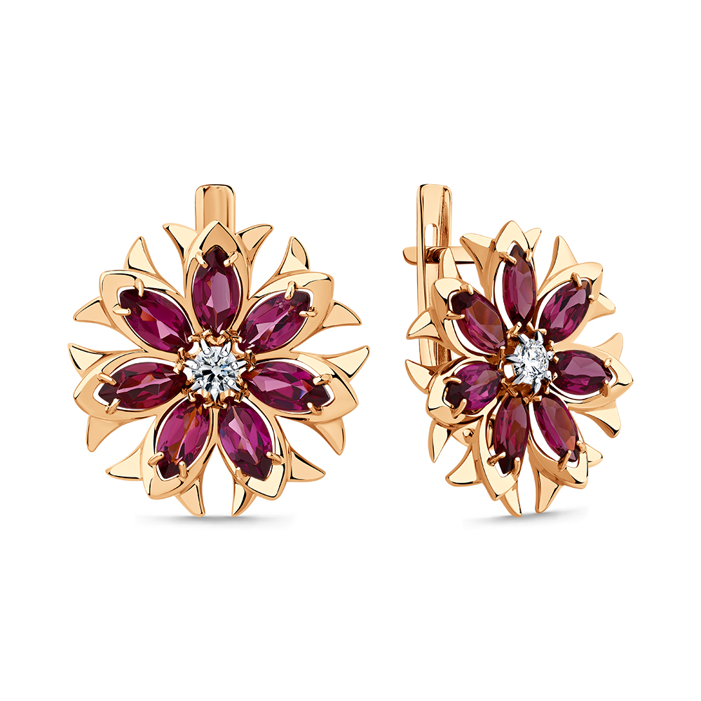 Cercei din aur roșu cu pietre Cubic Zirconia Incolor, Rodolit