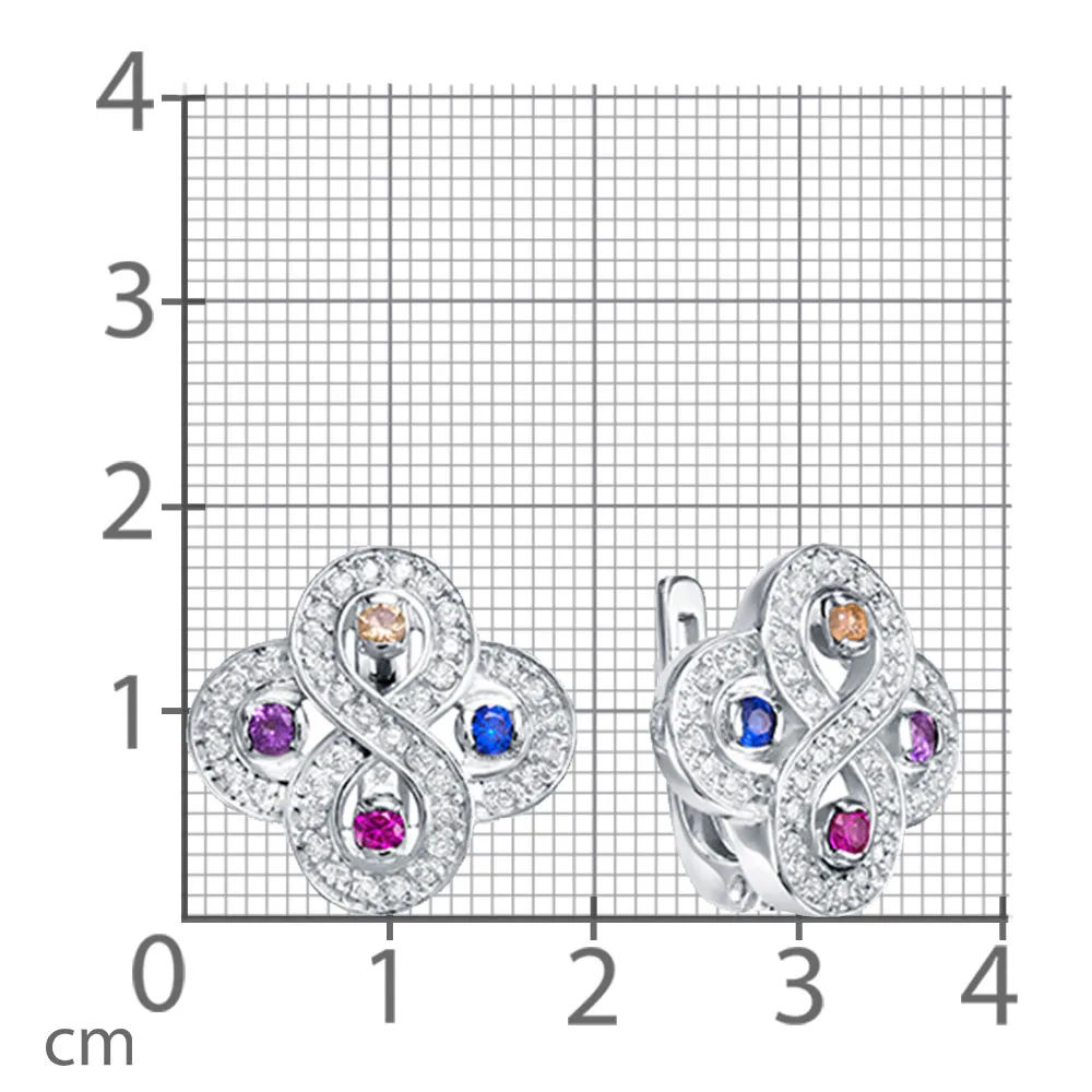 Cercei din argint cu Cubic Zirconia Incolor, Spinel Sintetic Albastru și Spinel Rosu Rubin