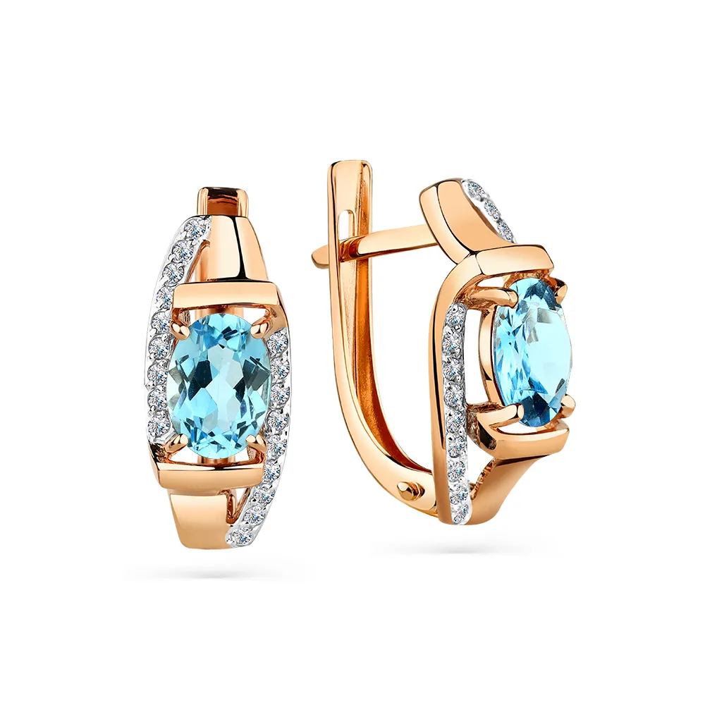 Cercei din aur roșu cu Cubic Zirconia Incolor, Topaz Swiss