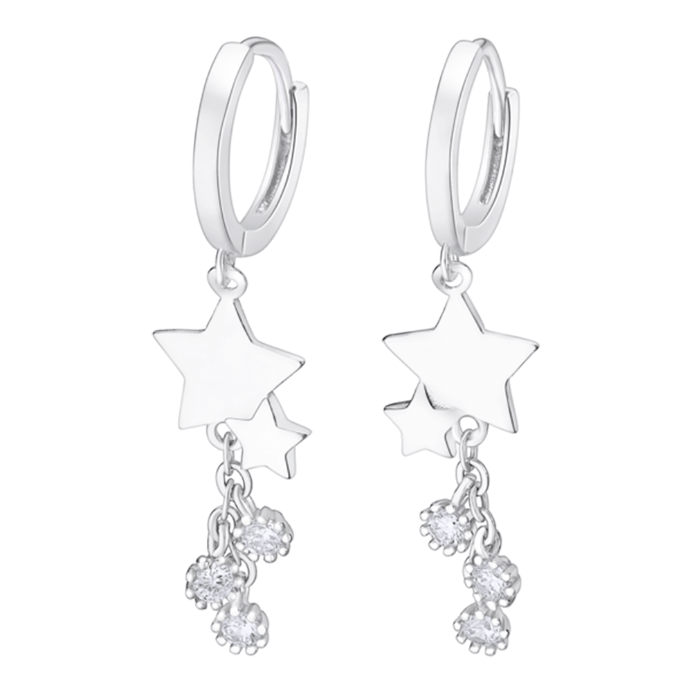 Cercei Creole din argint  cu pietre Cubic Zirconia Incolor