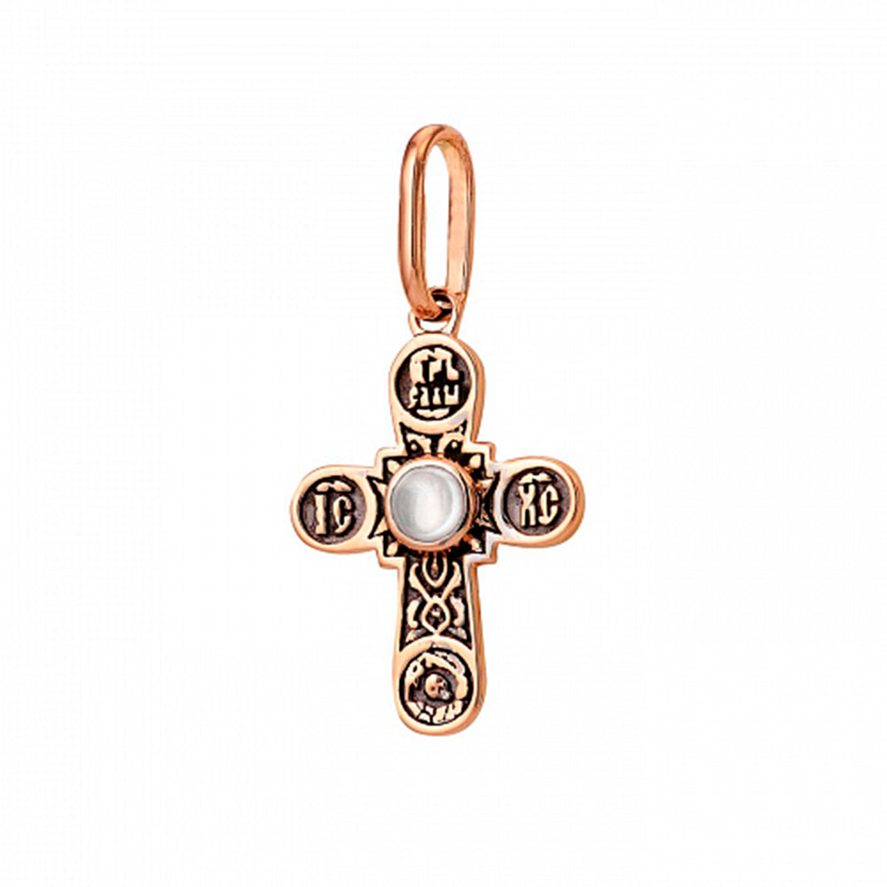 Cruce din aur roșu cu pietre Cubic Zirconia Incolor