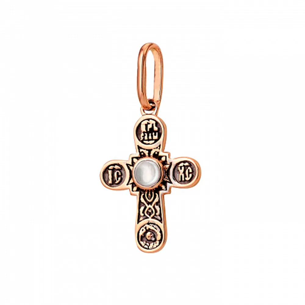 Cruce din aur roșu cu Cubic Zirconia Incolor