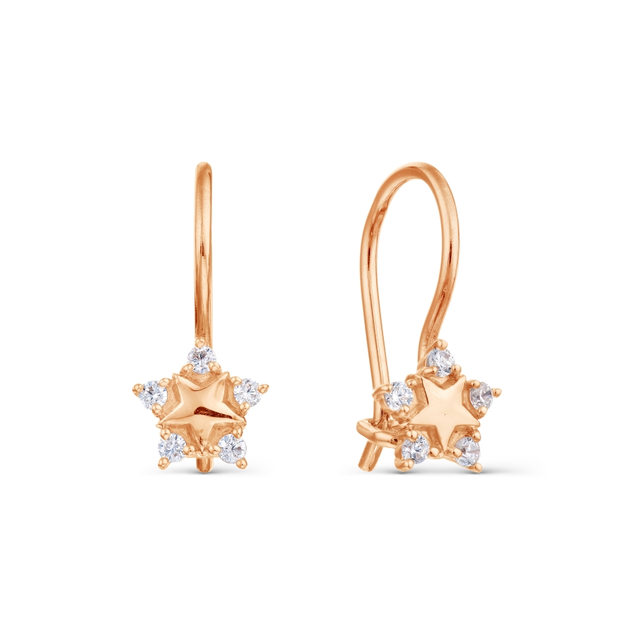 Cercei p-u copii din aur roșu cu pietre Cubic Zirconia Incolor