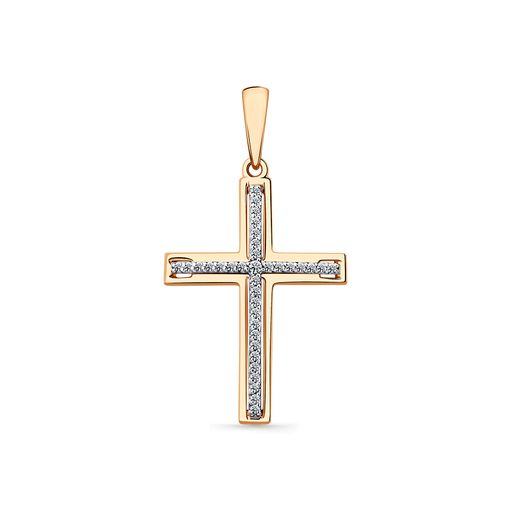 Крестик из белого и красного золота с камнями Бриллиант