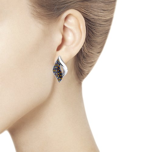 Cercei din argint  cu pietre Cubic zirconia Albastru Safir, Fianit orange și Cubic zirconia Verde