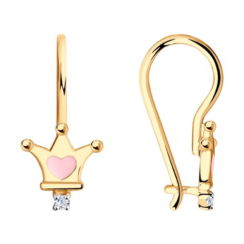 Детские серьги из красного золота с камнями Фианит, Эмаль