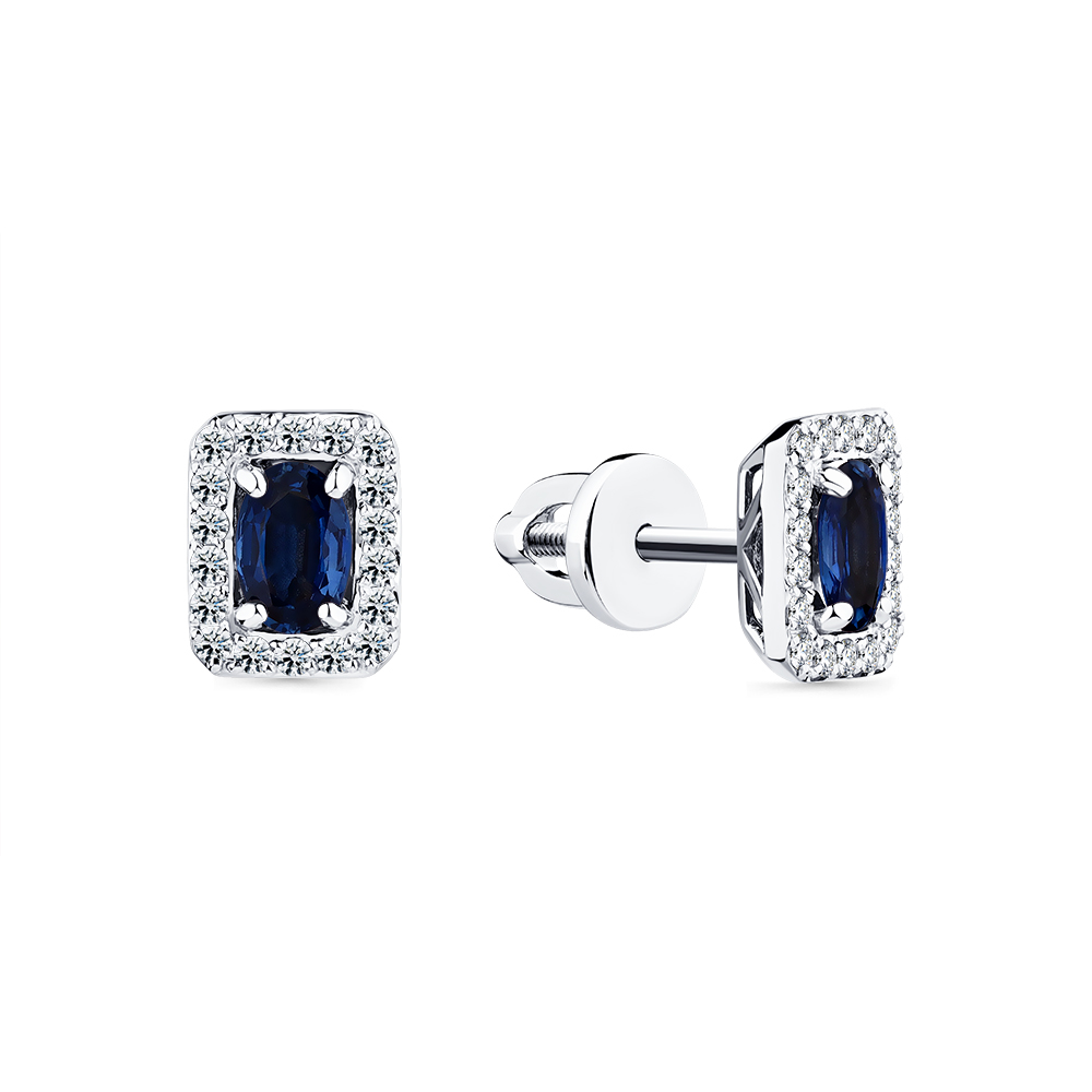 Cercei Pusete din aur alb cu pietre Diamant, Safir