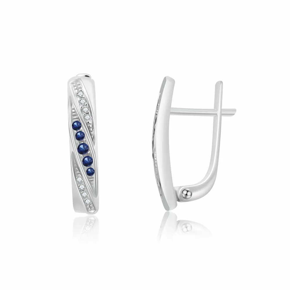 Cercei din aur alb cu Diamant, Safir