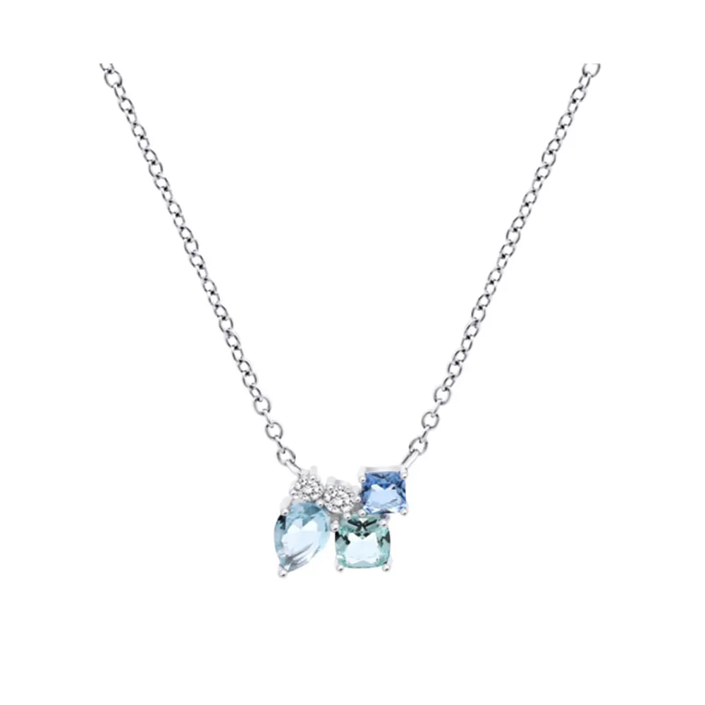 Colier din argint cu Cubic Zirconia Incolor, Cubic Zirconia Albastru și Cubic Zirconia Albastru Safir