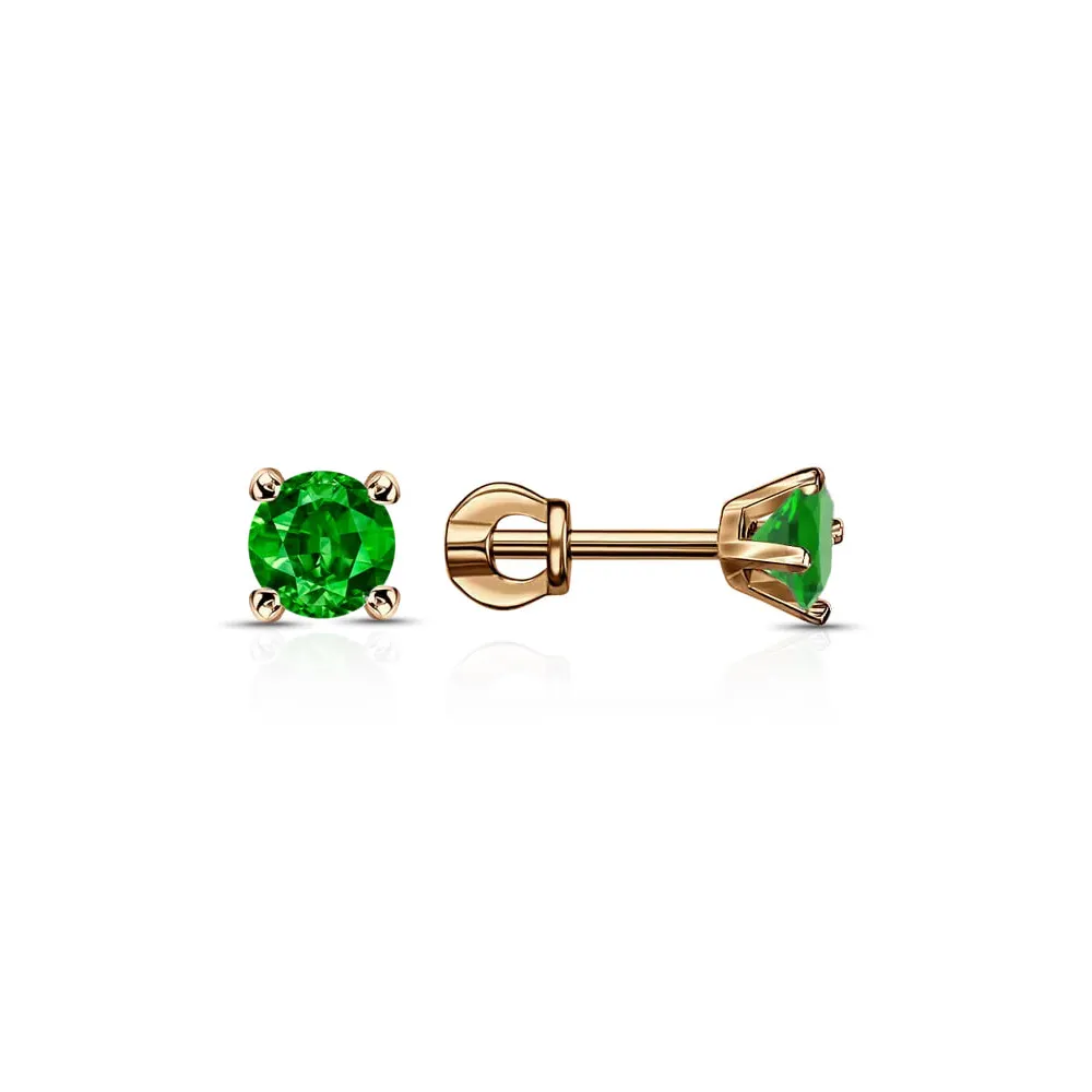 Cercei Pusete din aur roșu cu Cubic Zirconia Verde