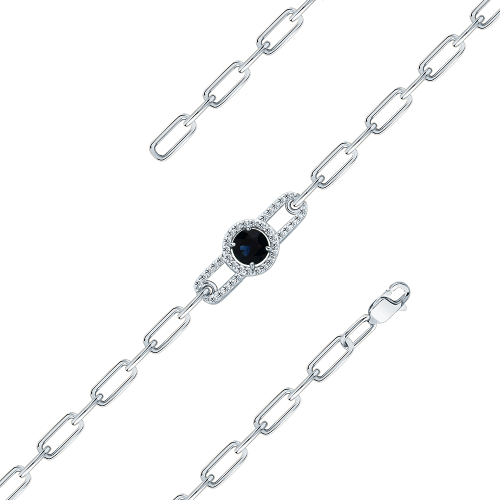 Браслет из белого золота с камнями Бриллиант, Сапфир