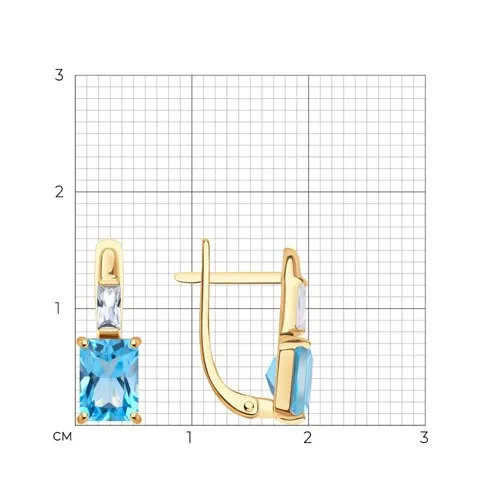 Cercei din aur roșu cu Cubic Zirconia Incolor, Topaz albastru