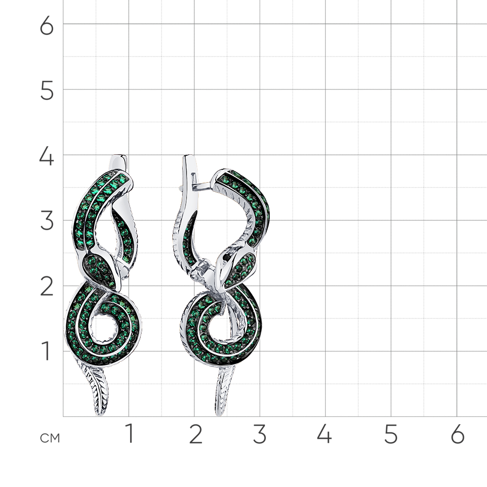 Cercei din aur alb cu pietre Cubic Zirconia Negru, Cubic Zirconia Verde