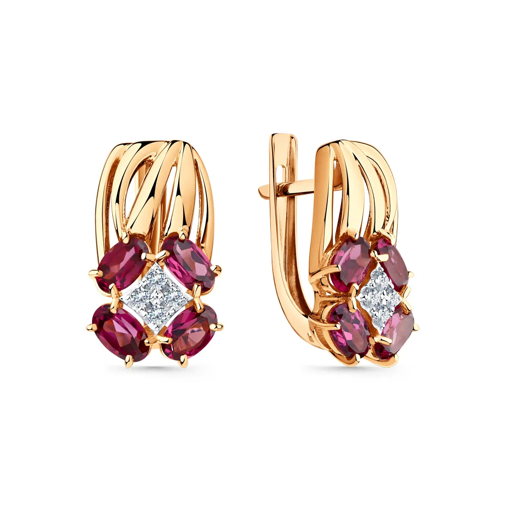 Cercei din aur roșu cu Cubic Zirconia Incolor, Rodolit