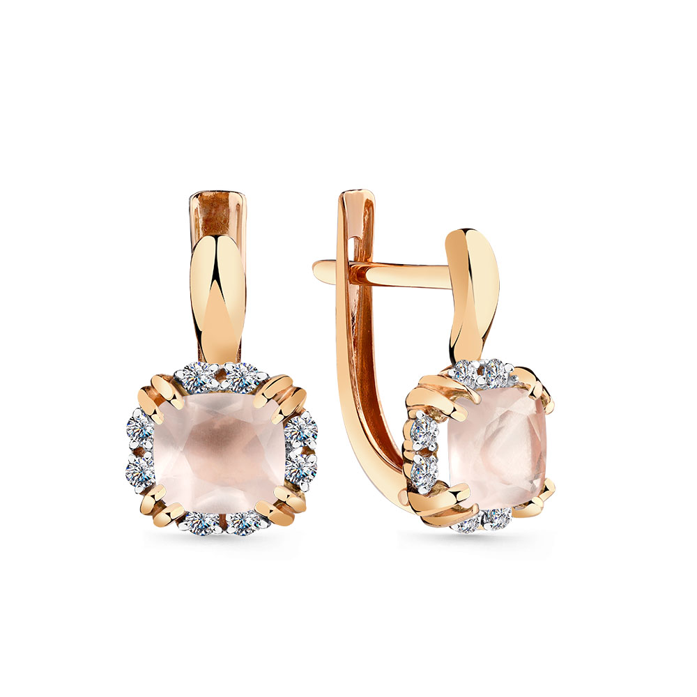 Cercei din aur roșu cu pietre Cubic Zirconia Incolor, Cuarț roz