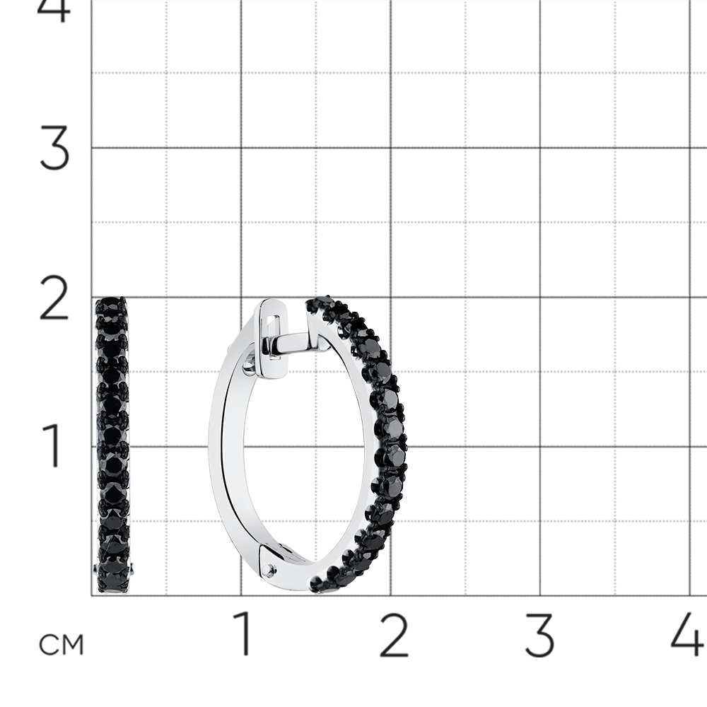 Cercei Creole din aur alb cu pietre Diamant negru