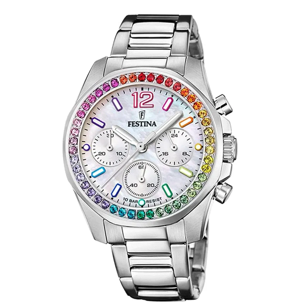 Часы FESTINA с камнями Swarovski разноцветные\n
