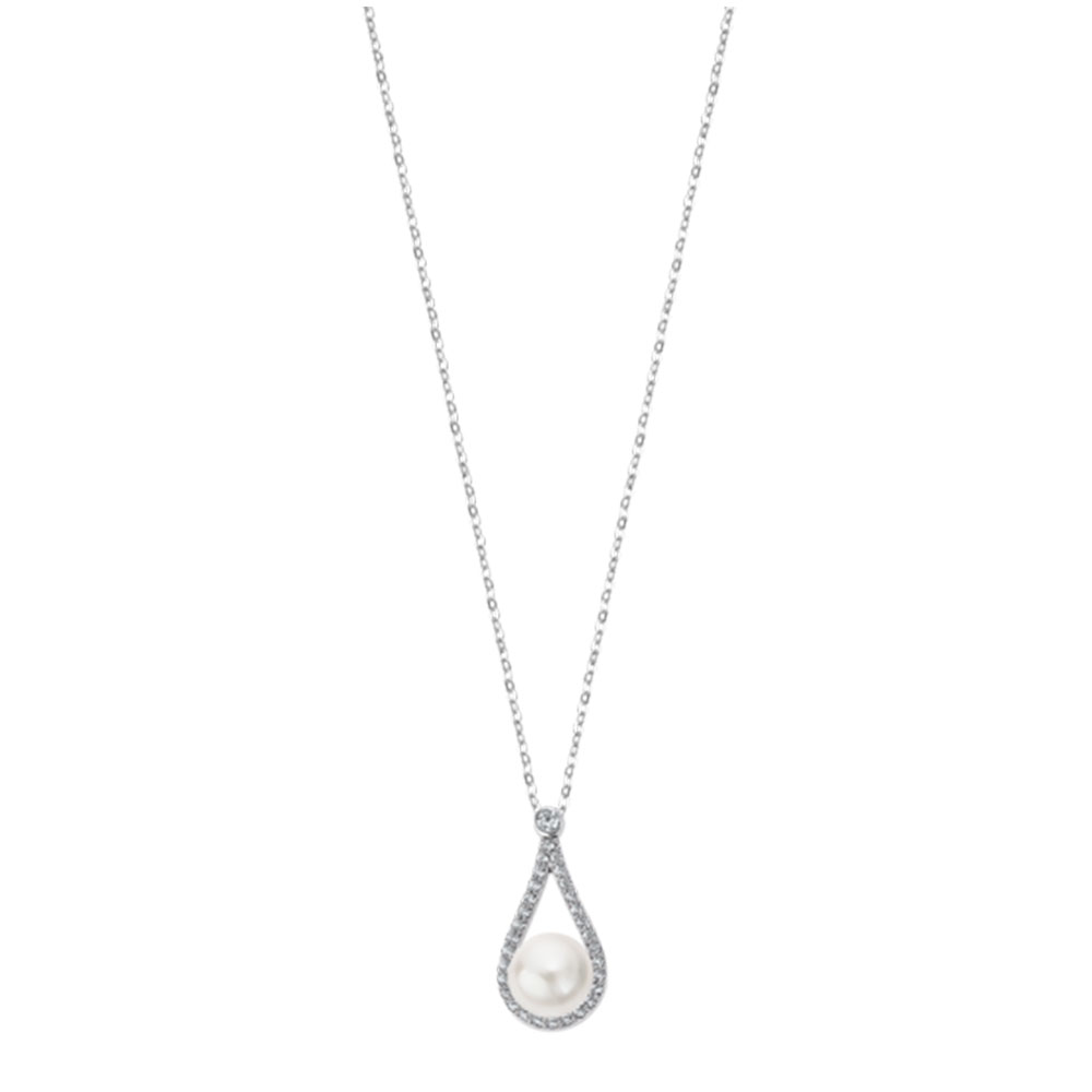 Colier din argint  cu pietre Cubic Zirconia Incolor, Perla Albă