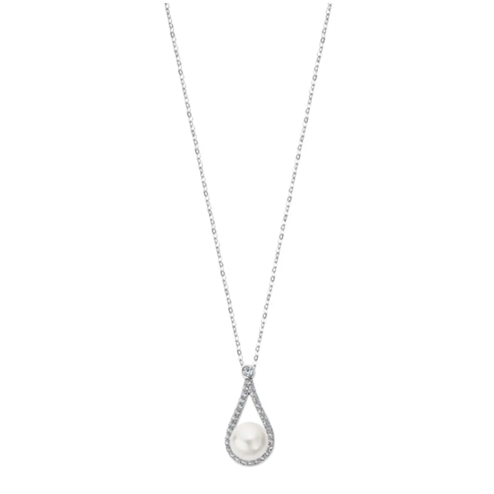 Colier din argint cu Cubic Zirconia Incolor, Perla Albă