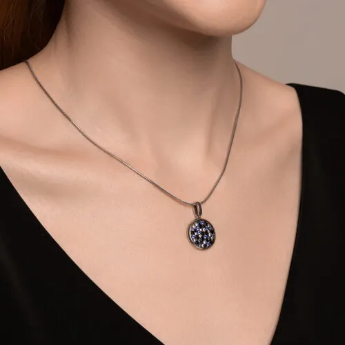 Pandantiv din argint cu Cubic Zirconia Incolor, Cubic Zirconia Albastru și Cubic Zirconia Albastru Safir