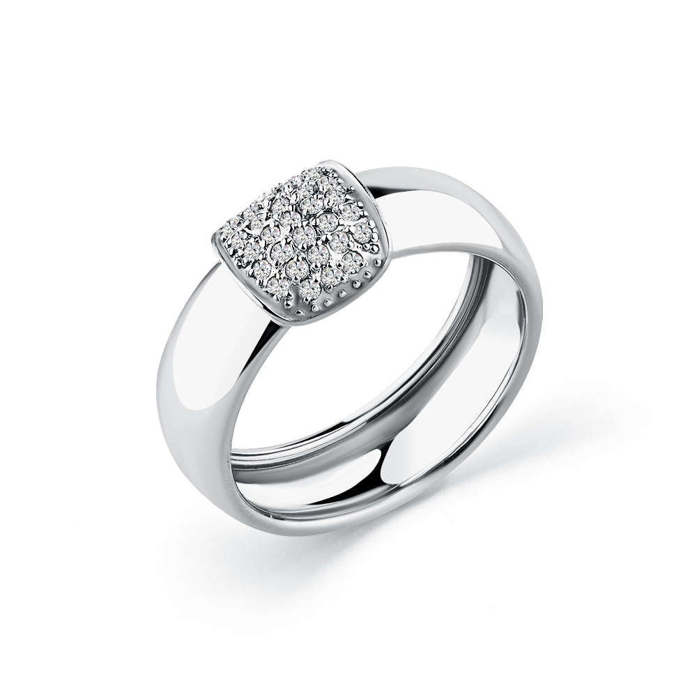 Inel din aur alb cu pietre Cubic Zirconia Incolor