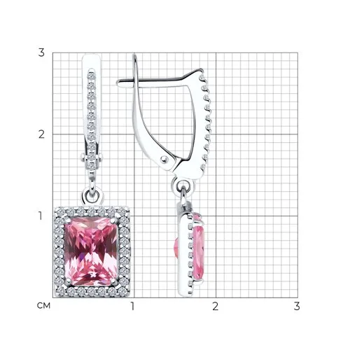 Серьги Длинные из серебра с камнями Фианит, Фианит Розовый