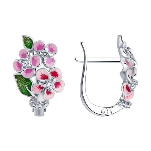 Серьги из серебра с камнями Фианит, Эмаль