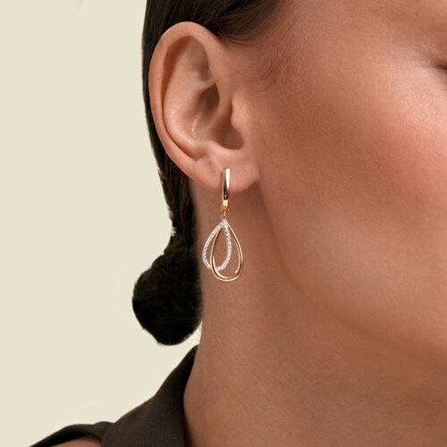 Серьги Длинные из красного золота с камнями Фианит