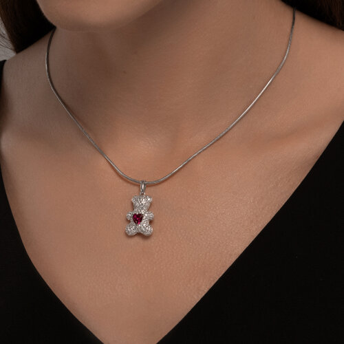 Pandantiv din argint cu Cubic Zirconia Incolor, Corindon (rubin)