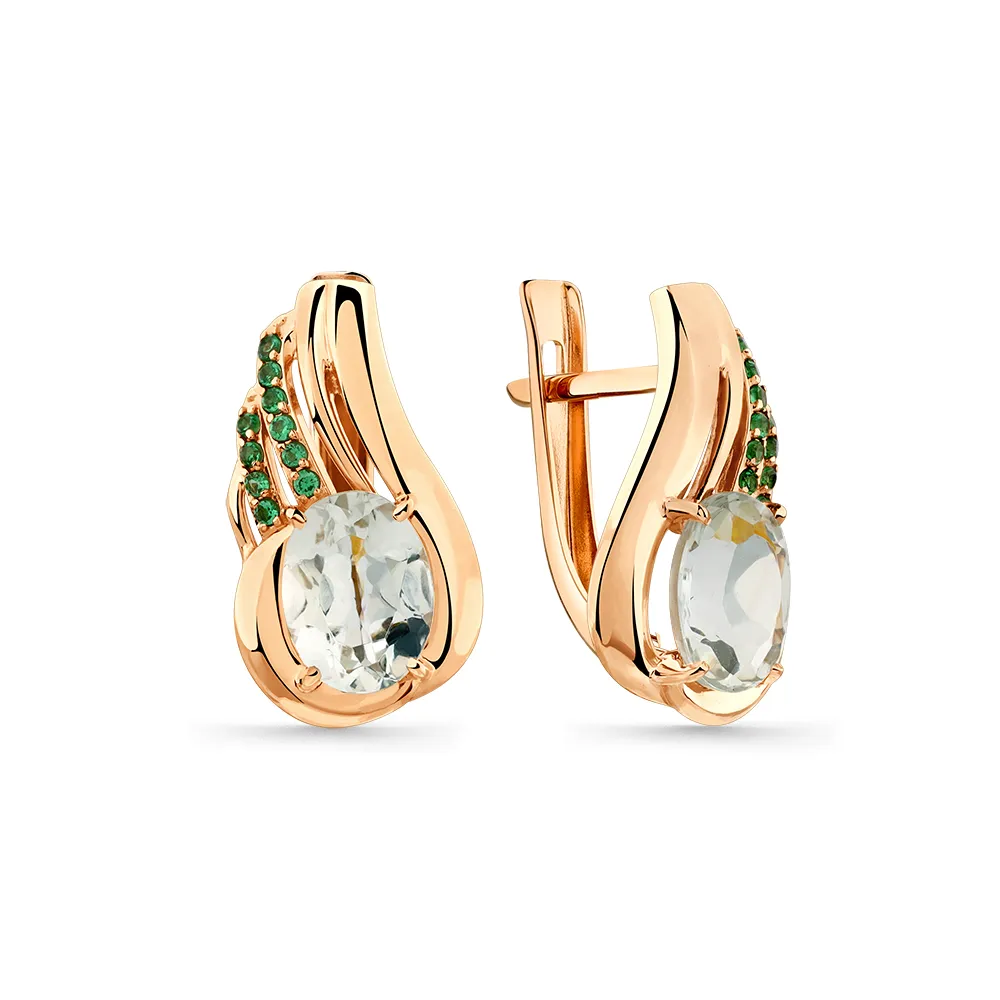 Cercei din aur roșu cu Cubic Zirconia Verde, Prasiolit