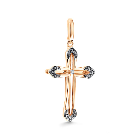 Крестик из красного золота с камнями Бриллиант, Черный бриллиант
