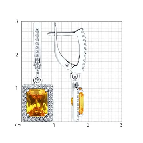 Серьги Длинные из серебра с камнями Фианит, Фианит Жёлтый