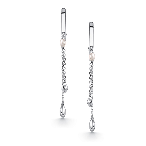 Серьги Длинные из серебра с камнями Жемчуг имит.