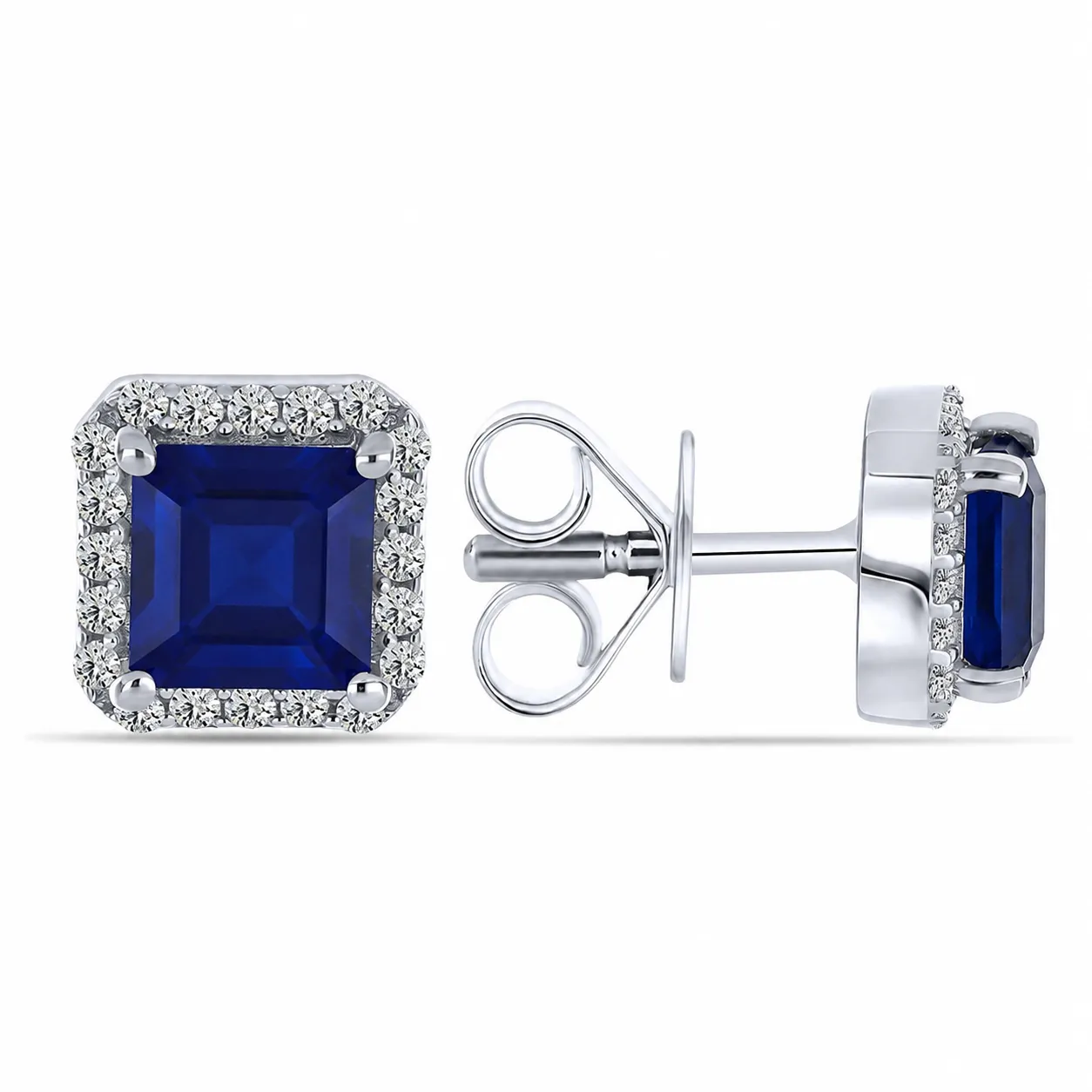 Cercei Pusete din argint cu Cubic Zirconia Incolor, Cubic Zirconia Albastru Safir