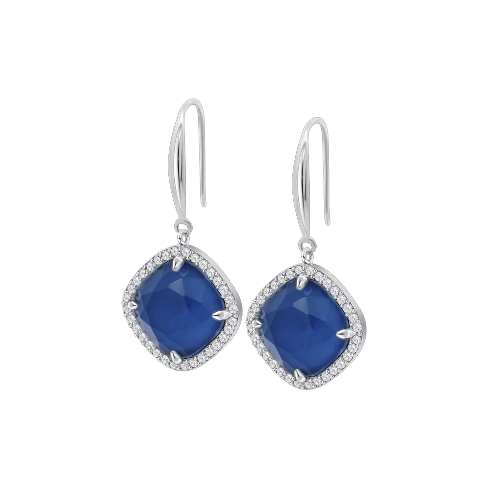 Cercei Suspendați din argint cu Cubic Zirconia Incolor, Cubic Zirconia Albastru Safir