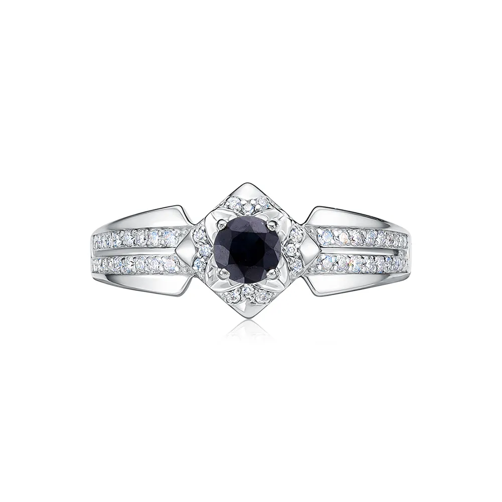 Inel din aur alb cu Diamant, Safir