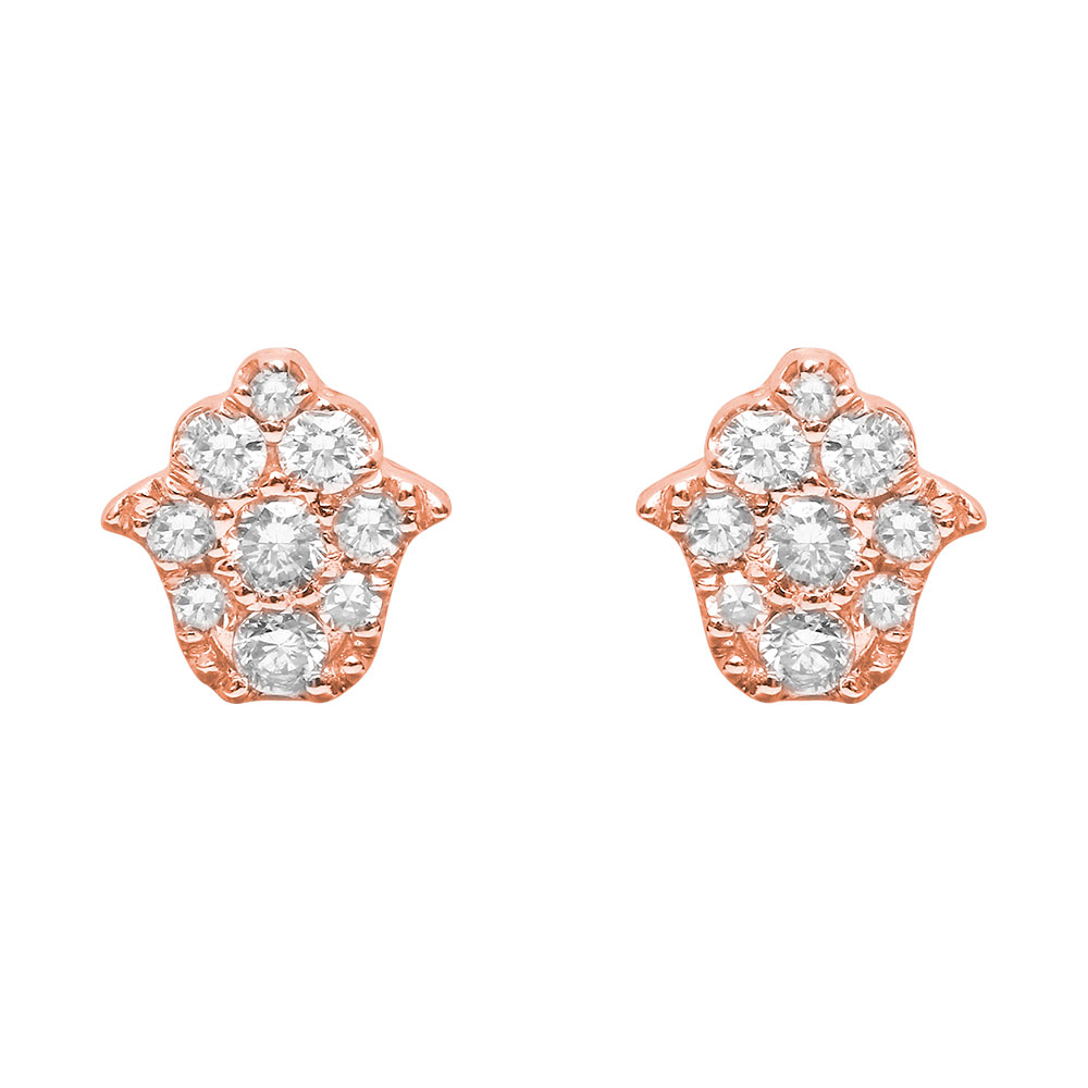Cercei Pusete din aur roz cu pietre Diamant