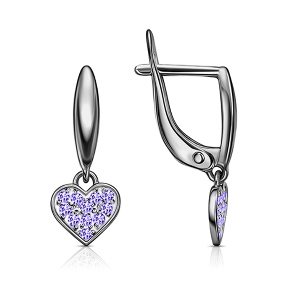 Серьги Длинные из серебра с камнями Фианит Синий