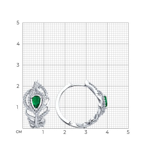 Cercei Creole din argint  cu pietre Cubic Zirconia Incolor, Cubic Zirconia Verde