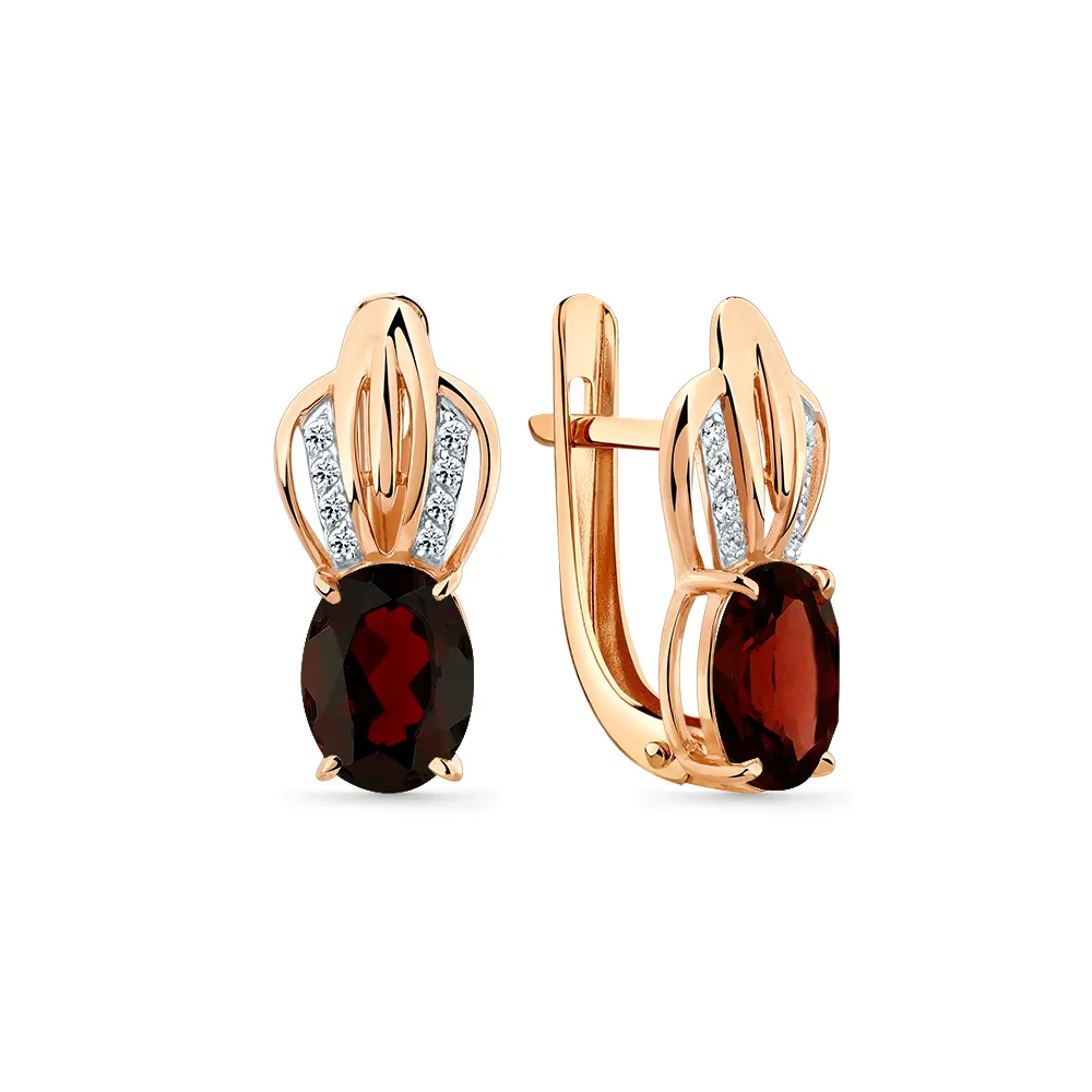 Cercei din aur roșu cu Cubic Zirconia Incolor, Granat