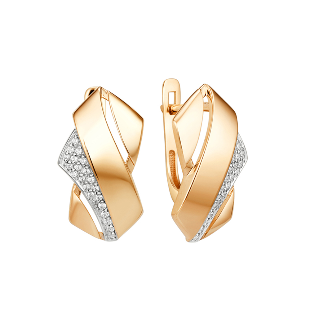 Cercei din aur roșu cu pietre Cubic Zirconia Incolor