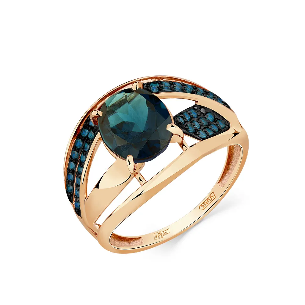 Inel din aur roșu cu Cubic Zirconia Albastru Safir, Topaz London
