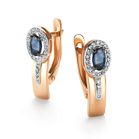 Cercei din aur roșu cu pietre Diamant, Safir